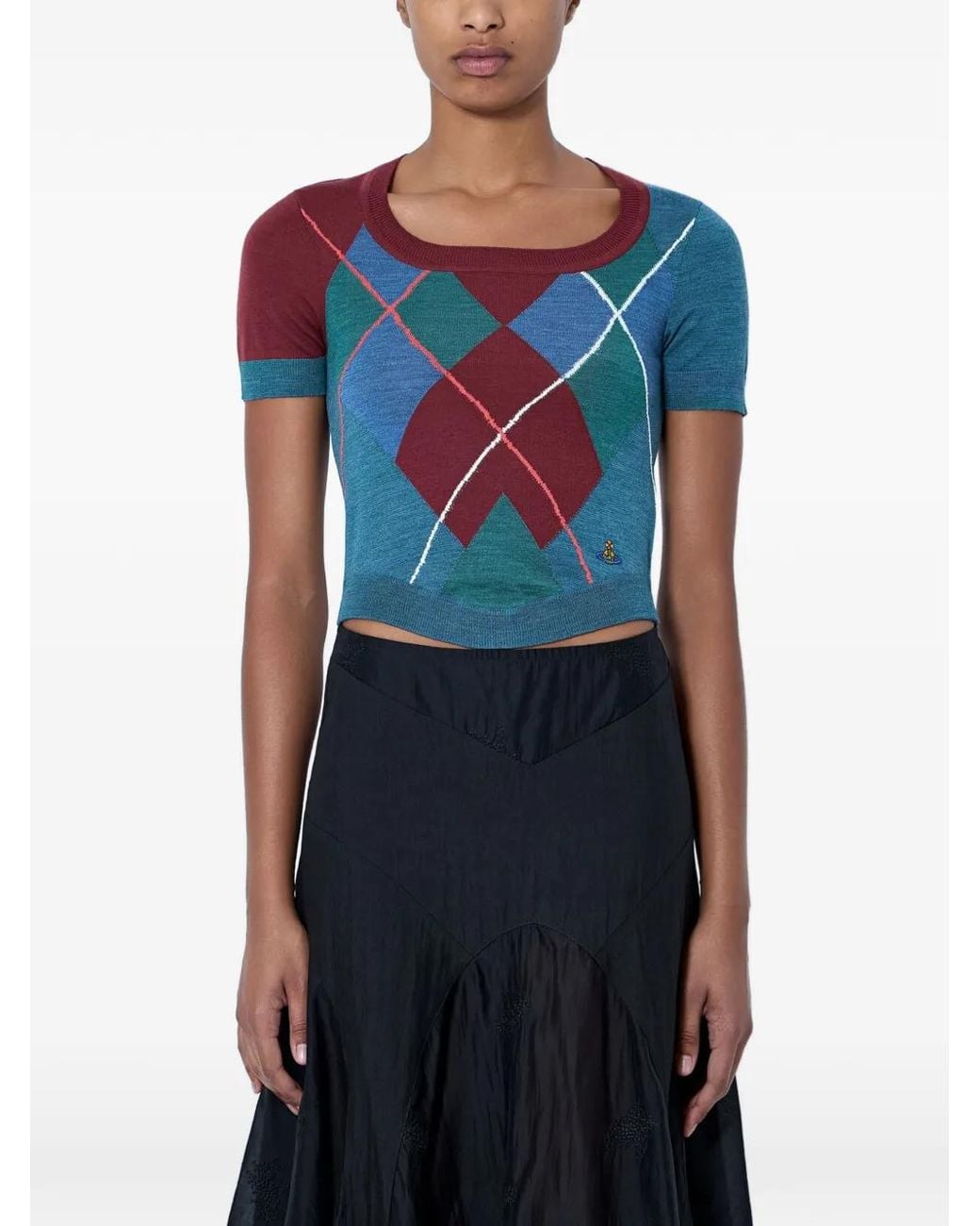 Vivienne Westwood Blue Argyle-Pattern Short-Sleeve Top