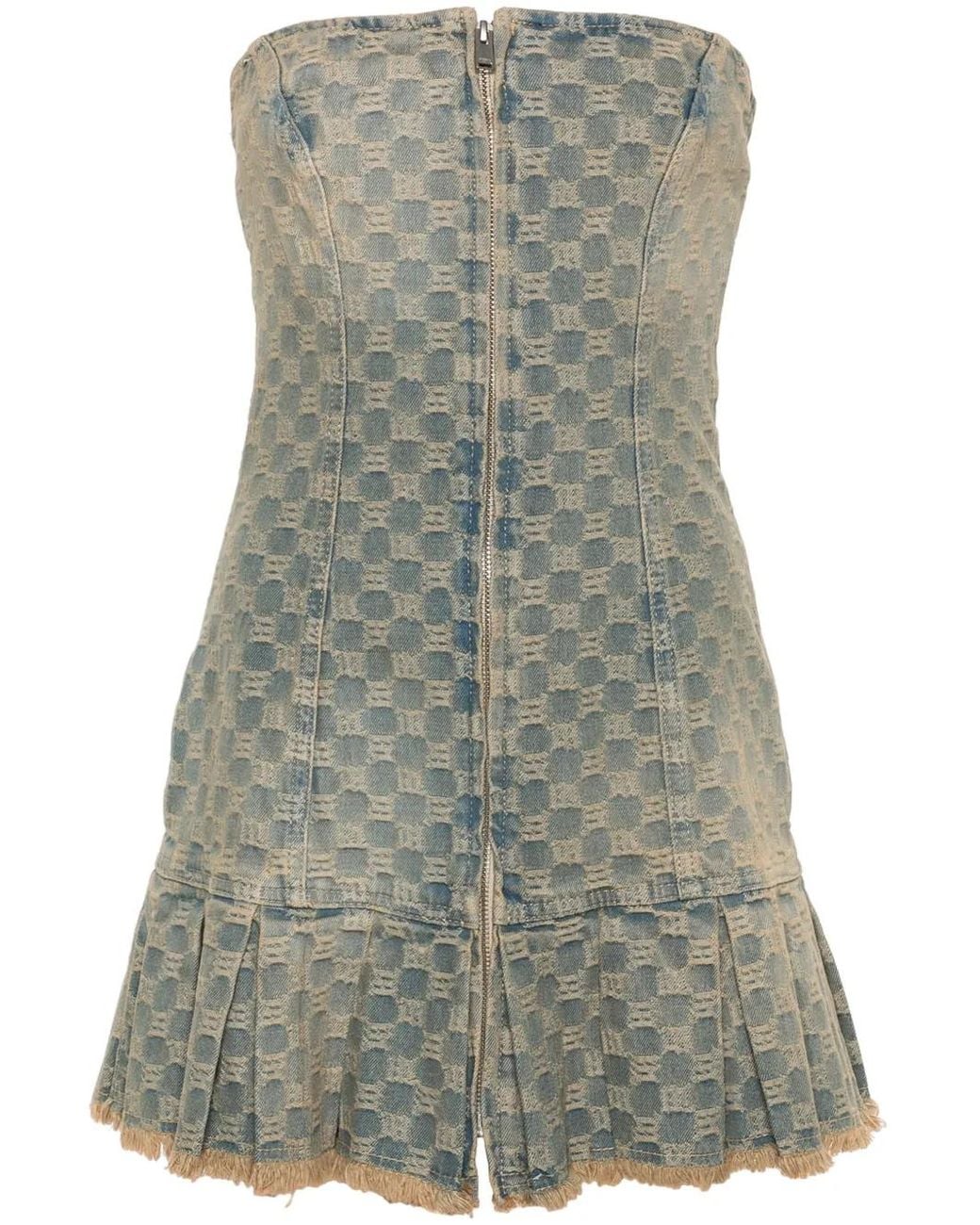 M I S B H V Gray Monogram-Jacquard Denim Mini Dress