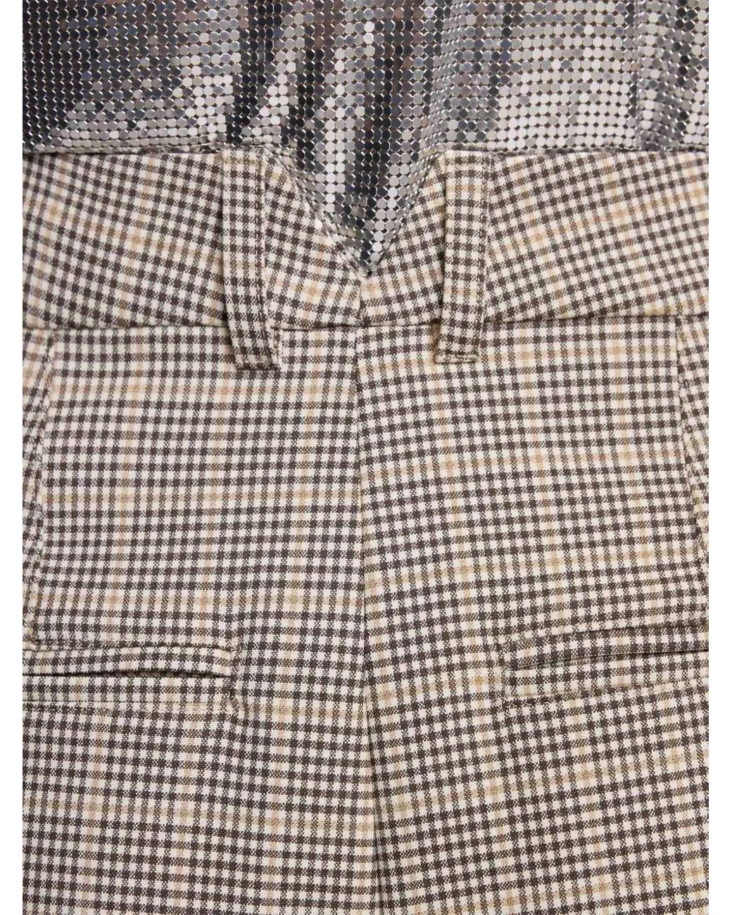 Rabanne Natural Checked Pleated Wide-Leg Trousers