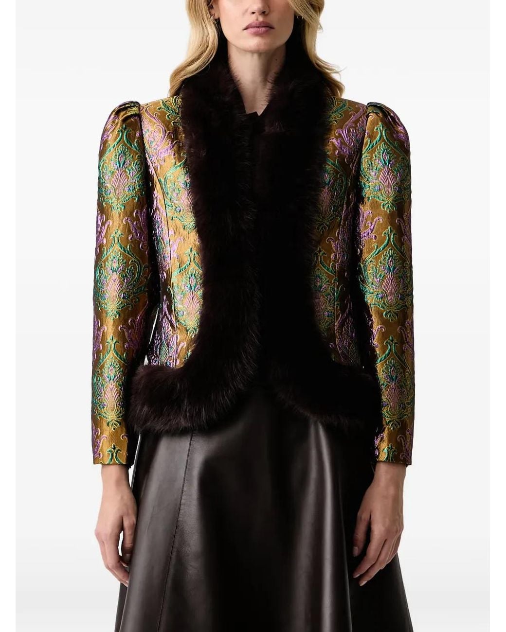 retroféte Black Delphira Faux-Fur Trim Jacquard Jacket