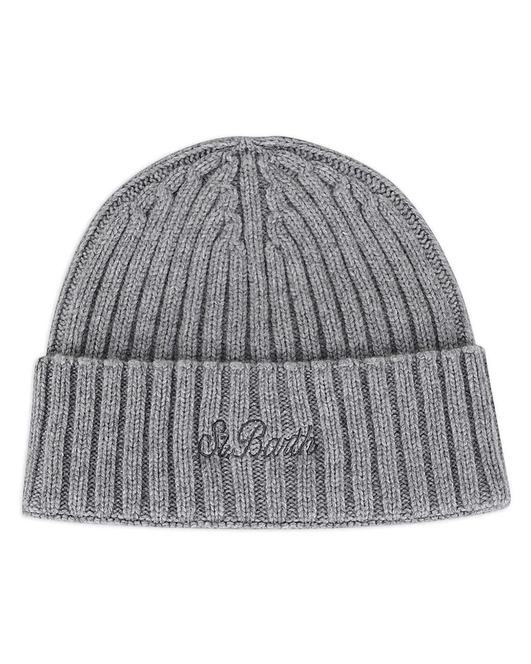Mc2 Saint Barth Gray Logo-Embroidered Beanie for men