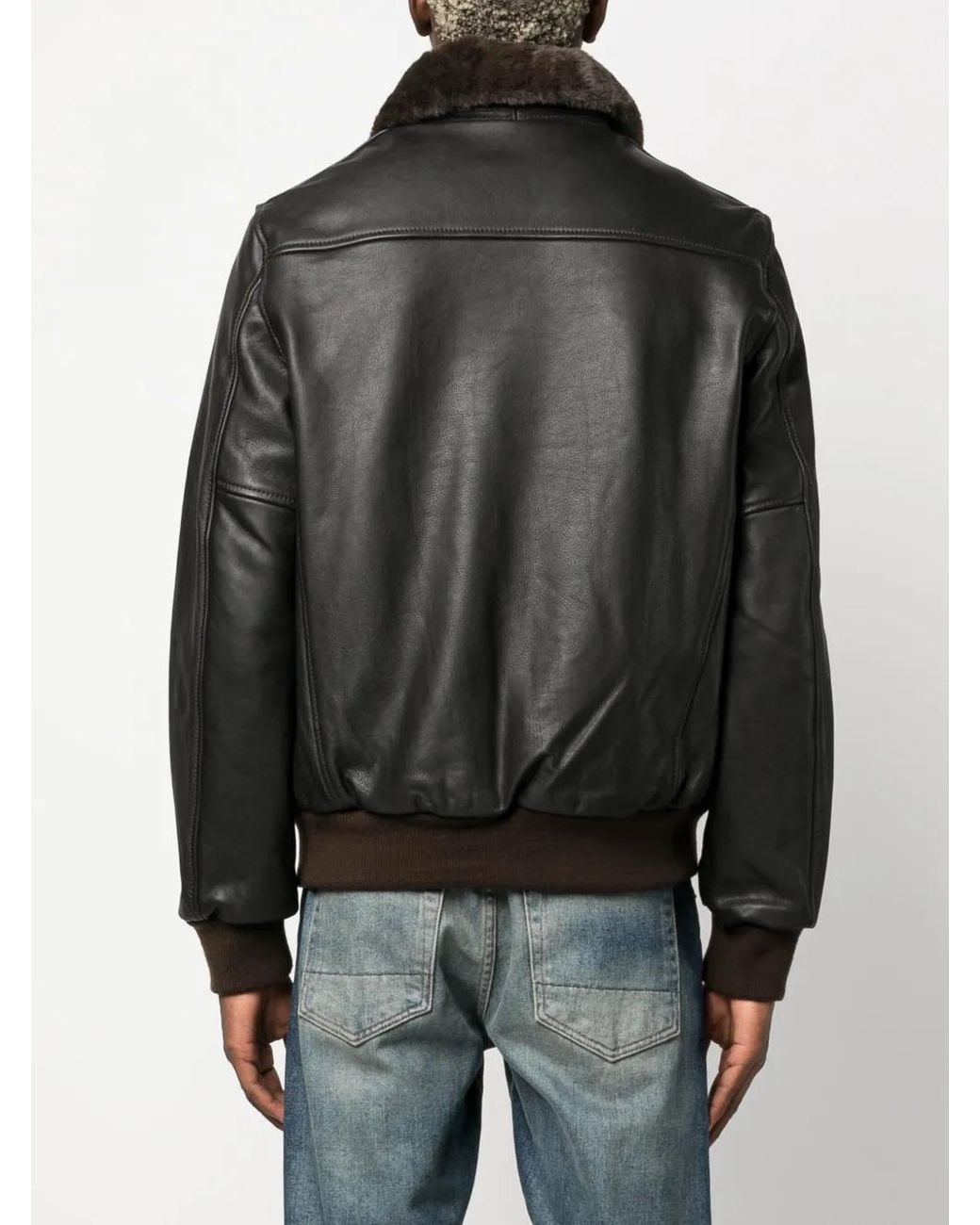 Schott Nyc Black Spread-Collar Leather Jacket for men