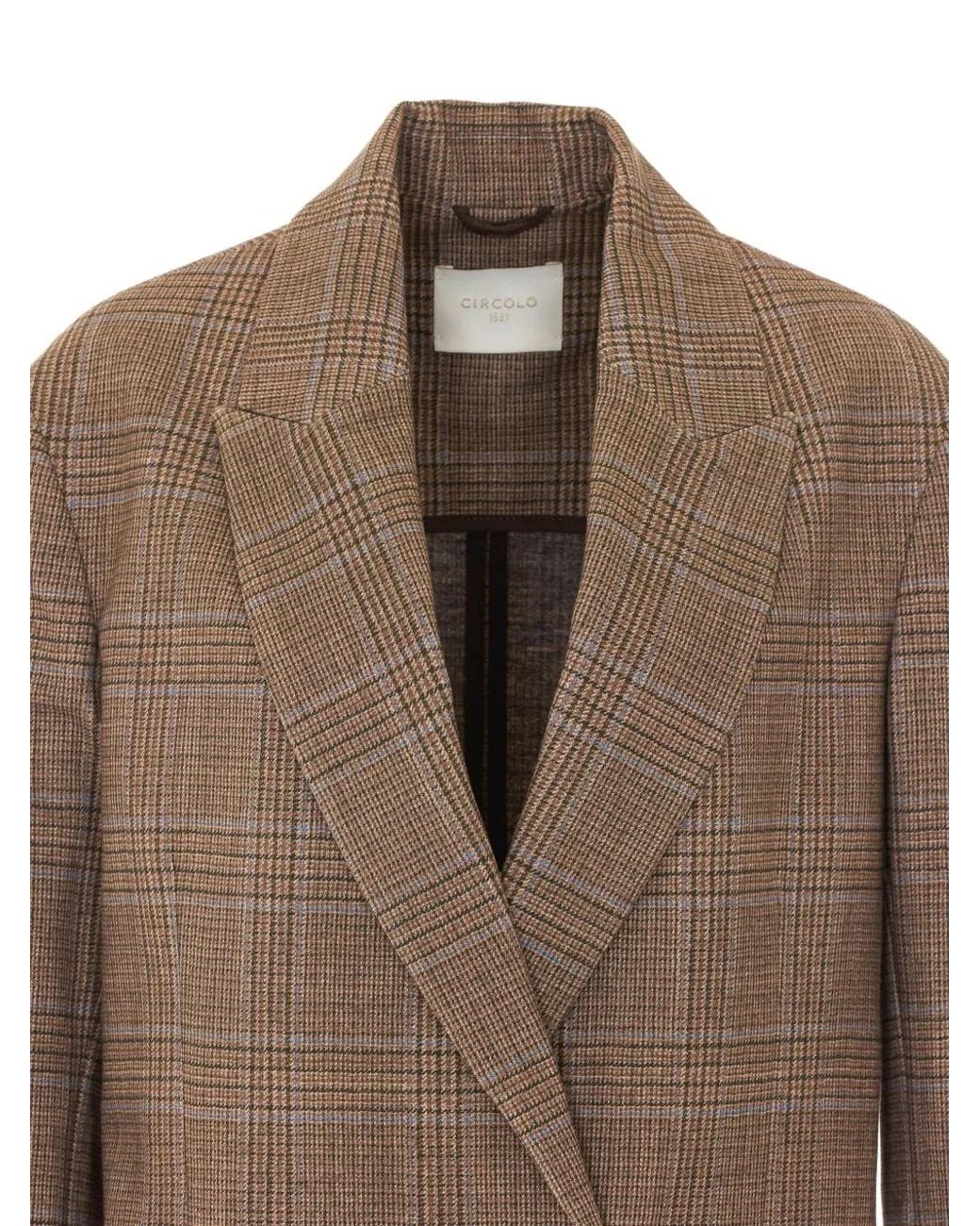 Circolo 1901 Check-Pattern Double-Breasted Jacket in Brown | Lyst