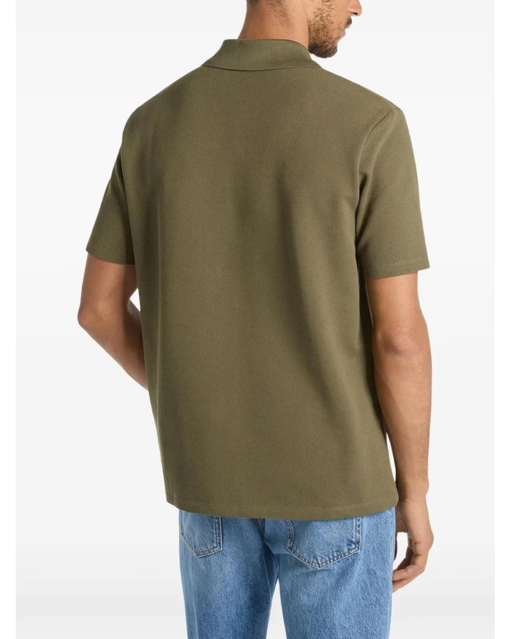 Balmain Green Cotton Polo Shirt With Leather Vintage Label for men