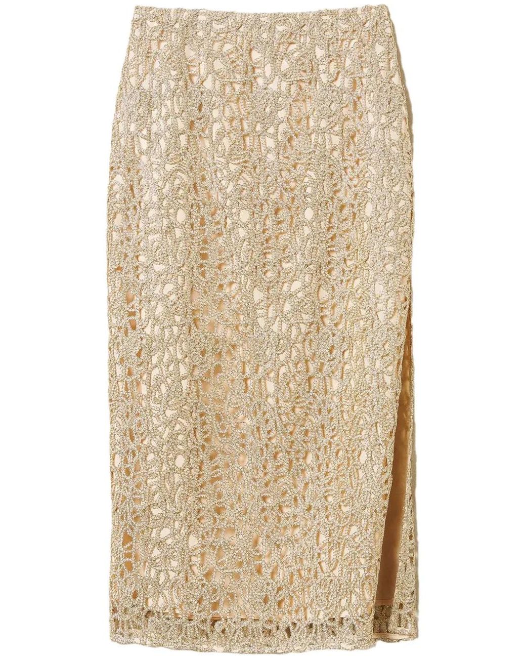 Twinset Natural Woven Midi Skirt