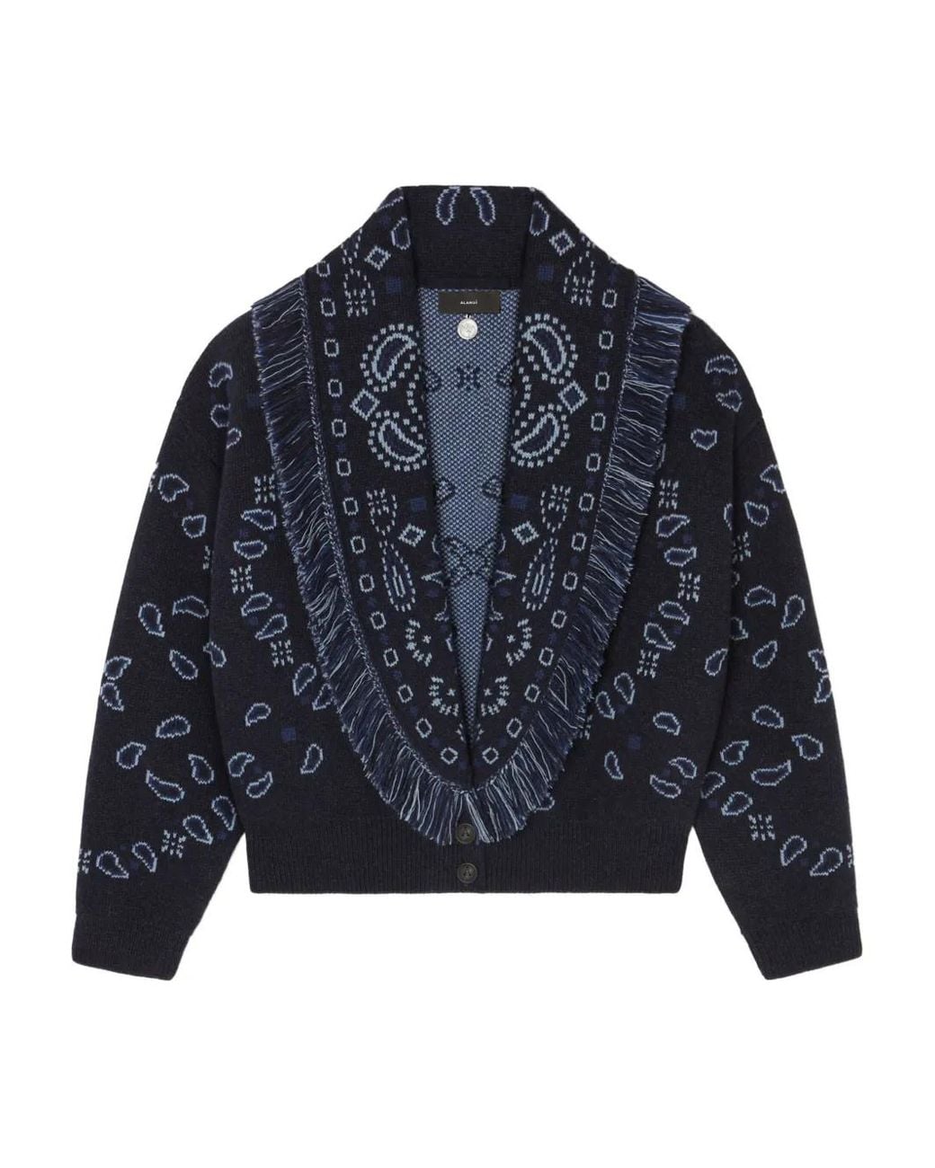 Alanui Blue Bandana-Jacquard Fringed Cardigan