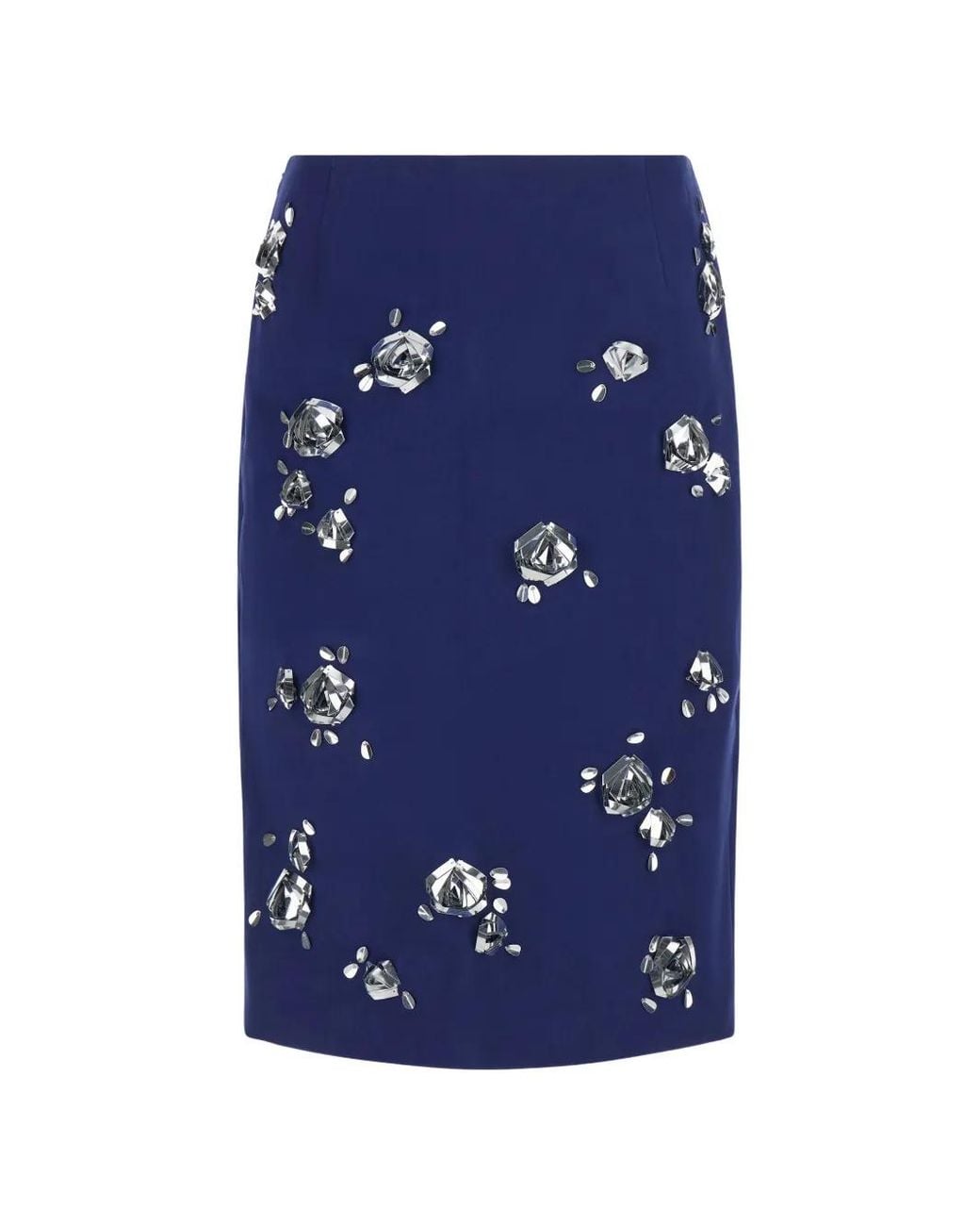 Markgong Blue Floral-Embellished Pencil Midi Skirt