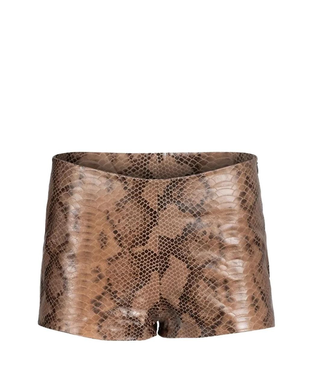 Heira Leatherwear Brown Medusa Snakeskin-Embossed Leather Shorts
