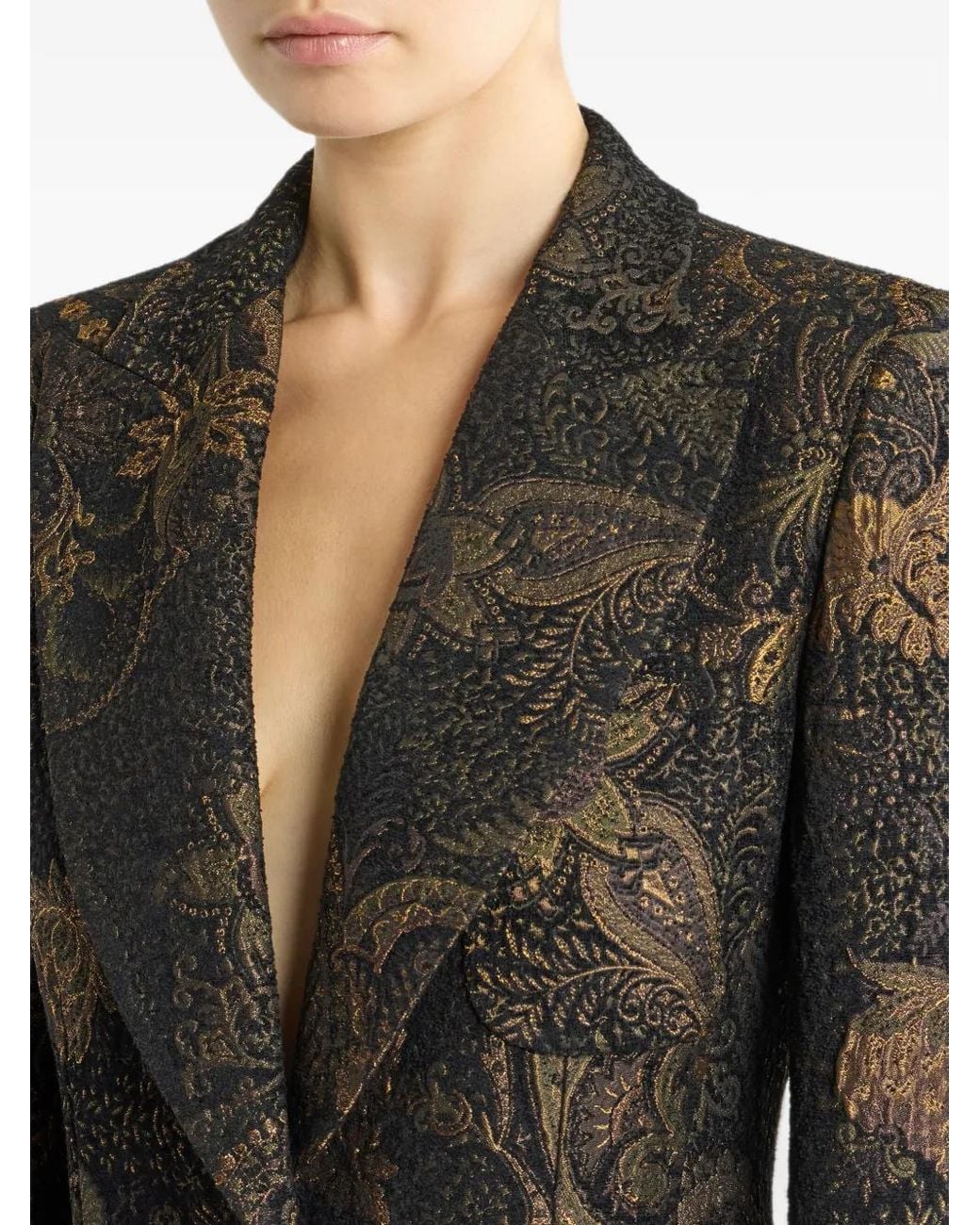 Etro Black Single-Breasted Chenille-Jacquard Jacket With Floral-Paisley Motif