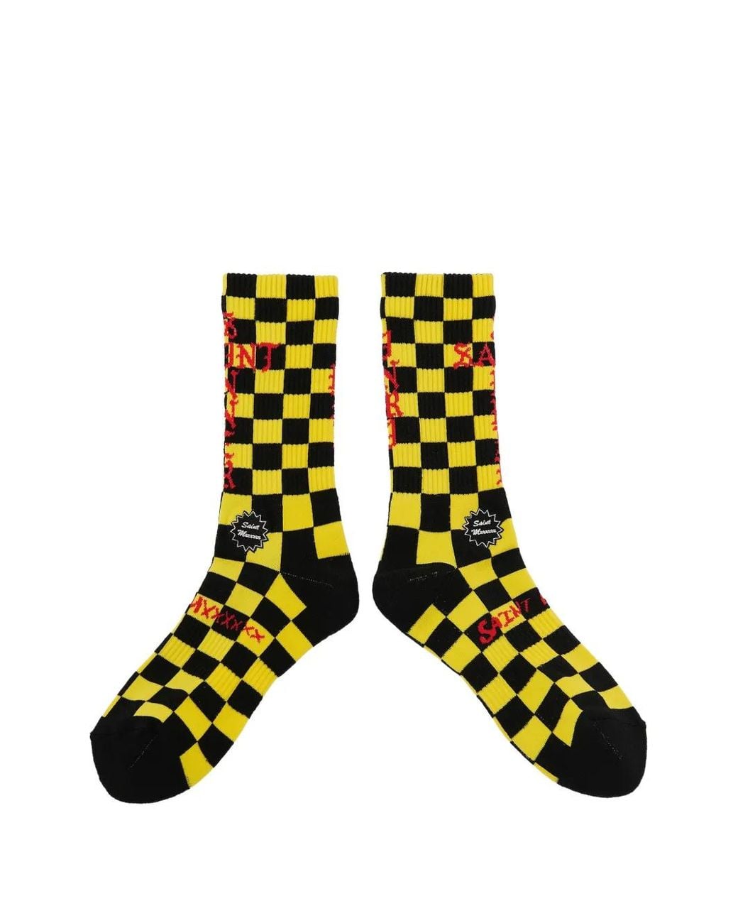 SAINT Mxxxxxx Black Checkered Logo-Print Socks