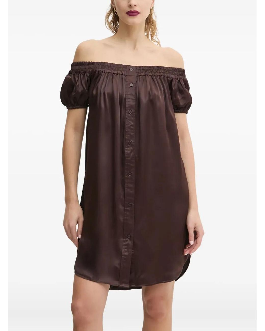 Day Birger et Mikkelsen Brown Off-Shoulder Buttoned Dress