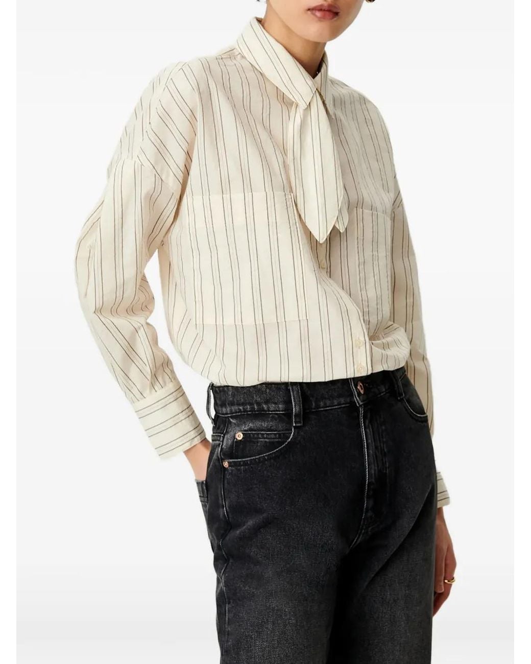Sessun White Cecily Striped Pussy-Bow Shirt