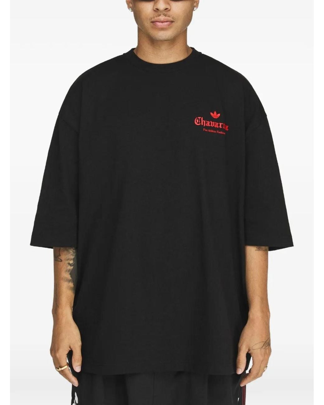 Willy Chavarria Black X Adidas Rose-Print T-Shirt for men