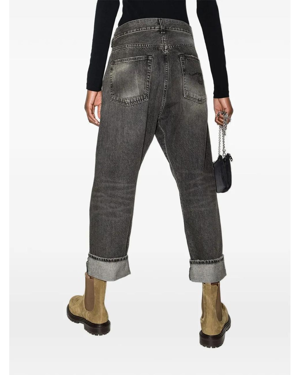 R13 Gray Crossover-Waist Turned-Up Jeans