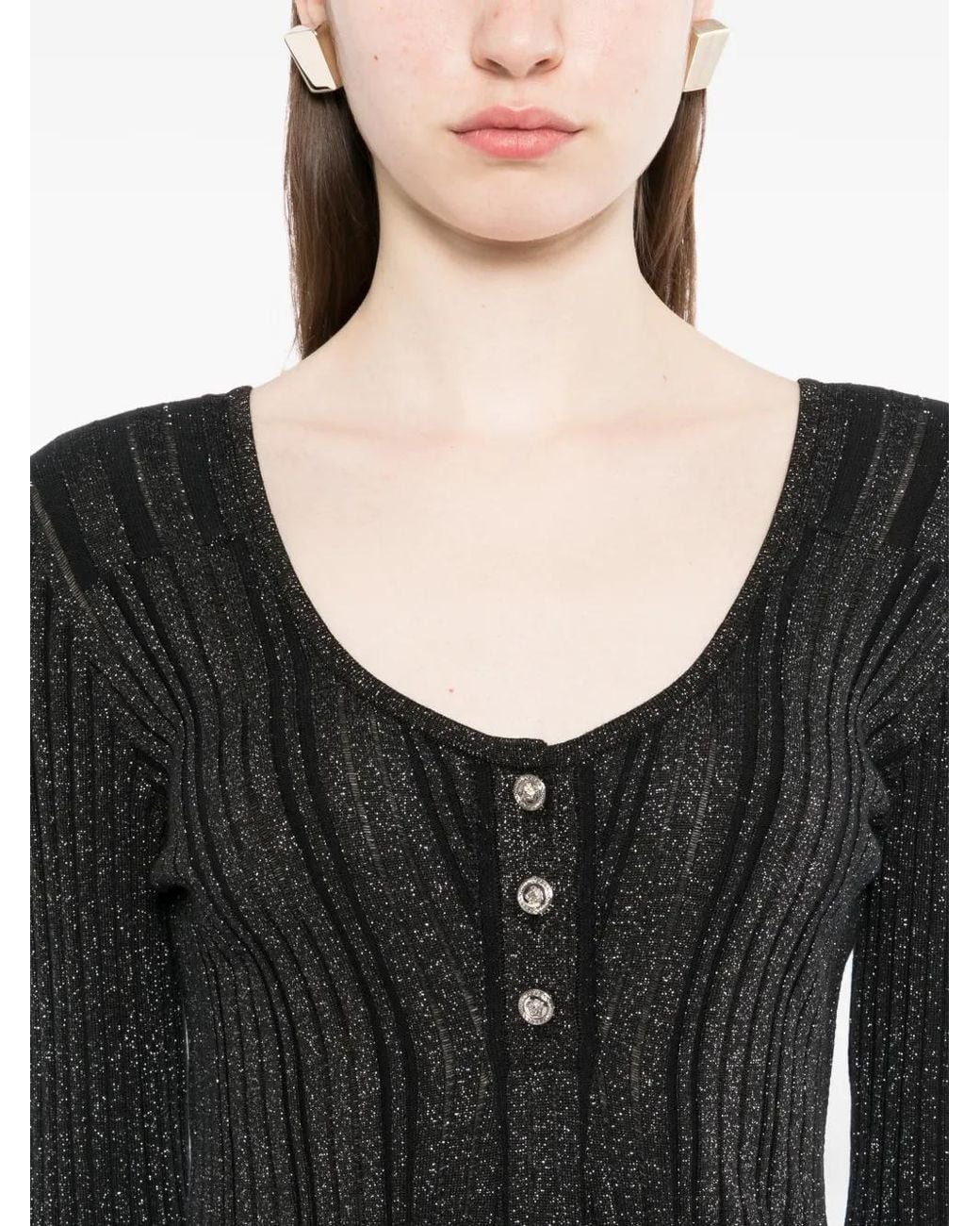 Versace Black Lurex-Blend Ribbed Knit Midi Dress