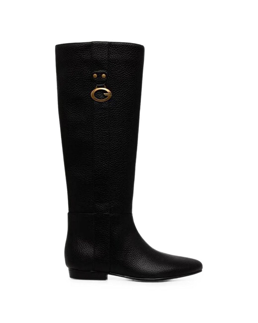 Guess Black Elliana Logo-Plaque Pebbled-Effect Boots