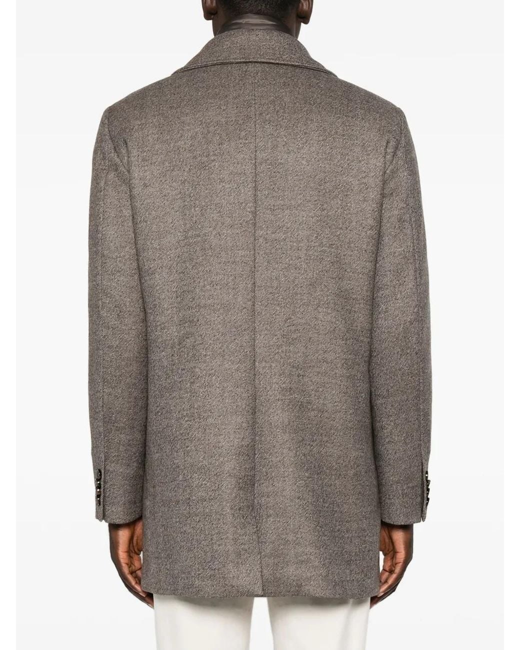 Moorer Gray Button-Up Layered-Neck Coat for men
