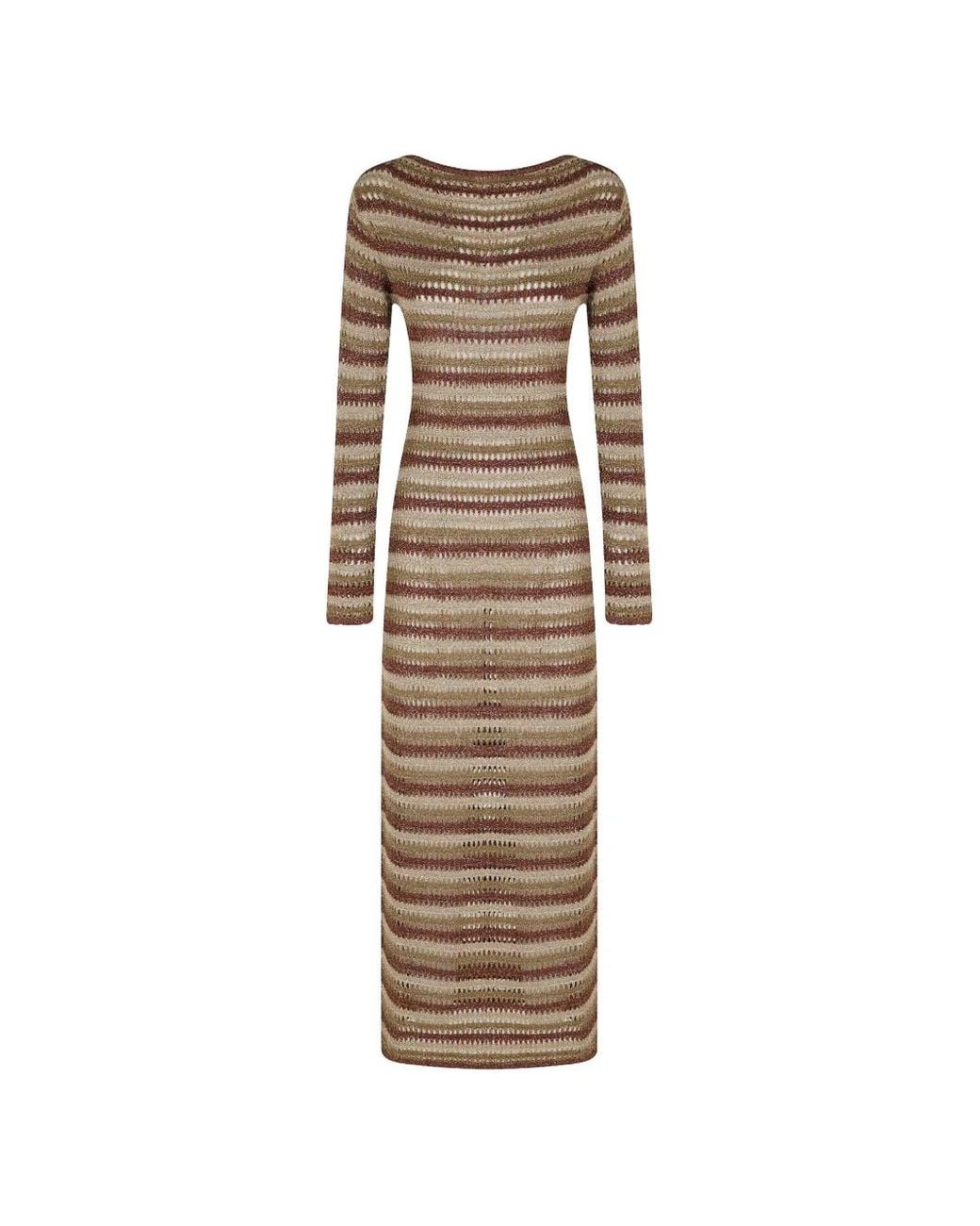 Mc2 Saint Barth Natural Robyn Open-Back Striped Midi Dress
