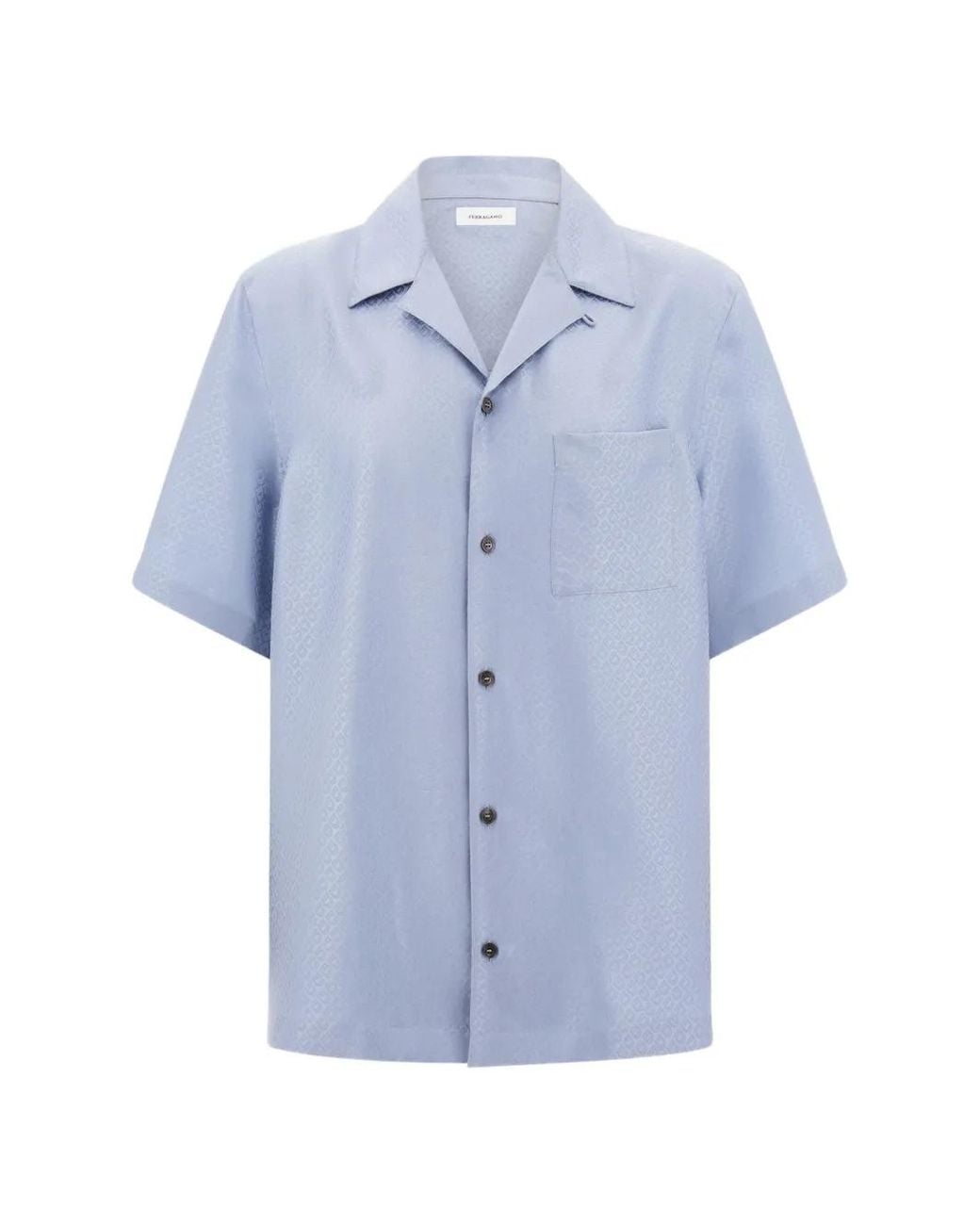 Ferragamo Blue Short-Sleeve Silk Shirt for men