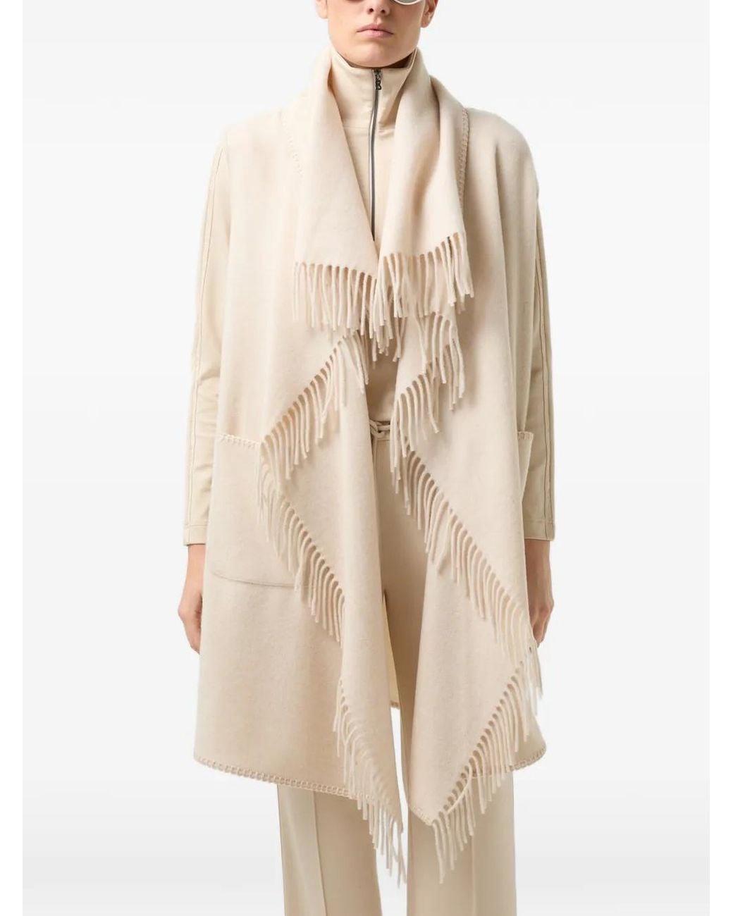 Bogner Natural Noah Fringe-Trimmed Arm-Holes Poncho
