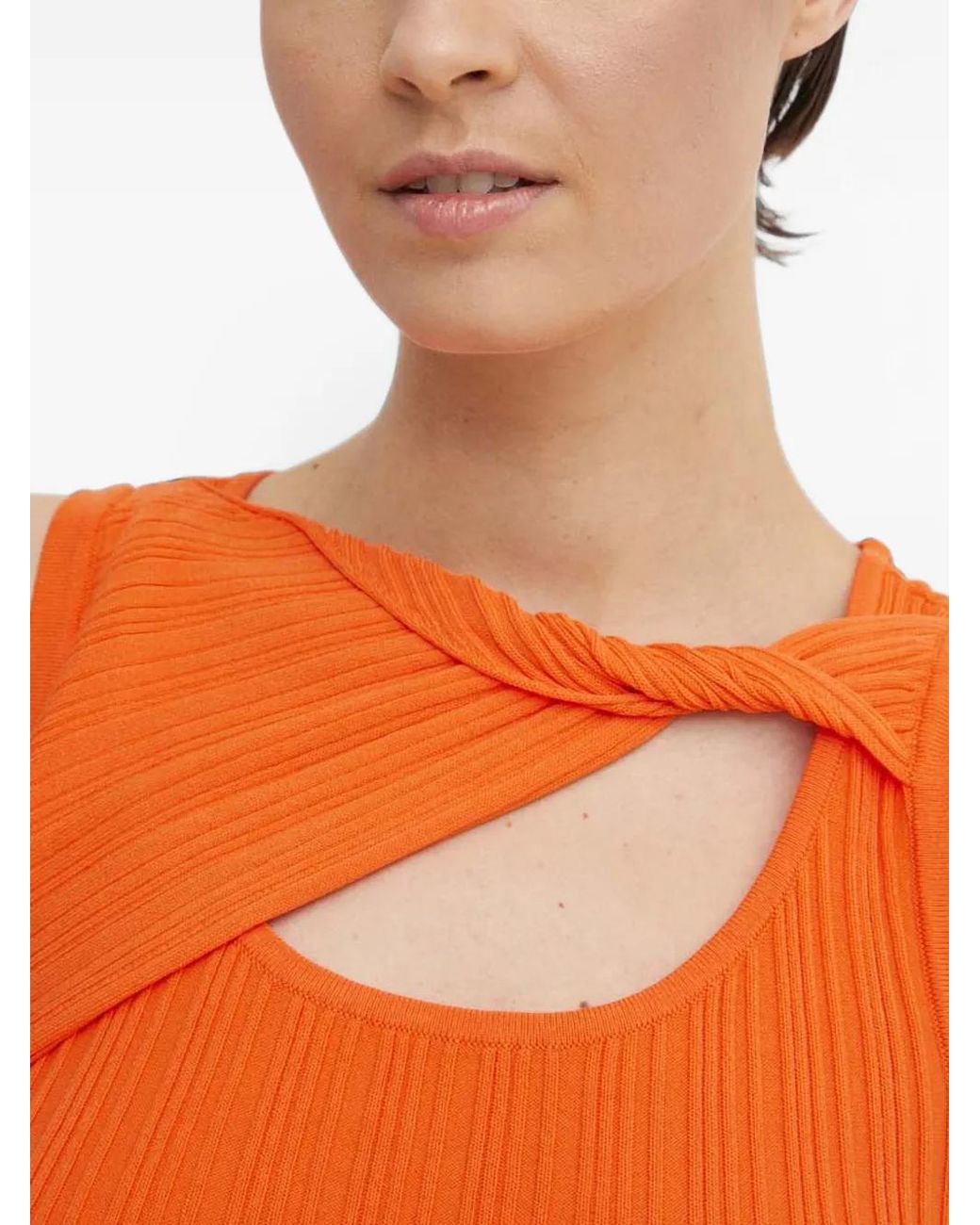 DKNY Orange Twisted-Detail Knitted Top