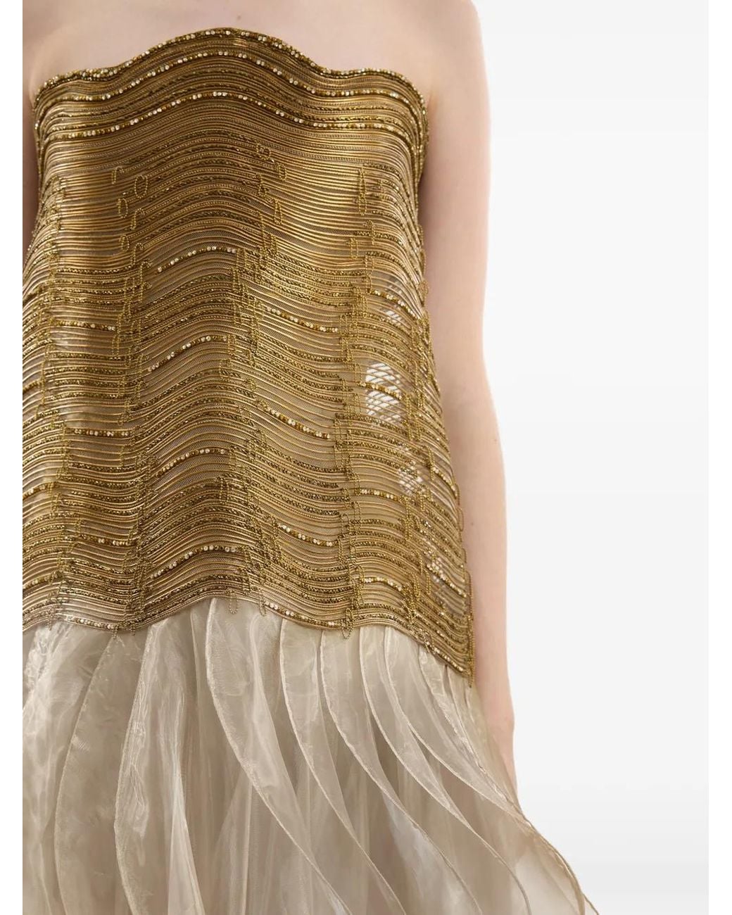 Gemy Maalouf Natural Beaded Strapless Gown