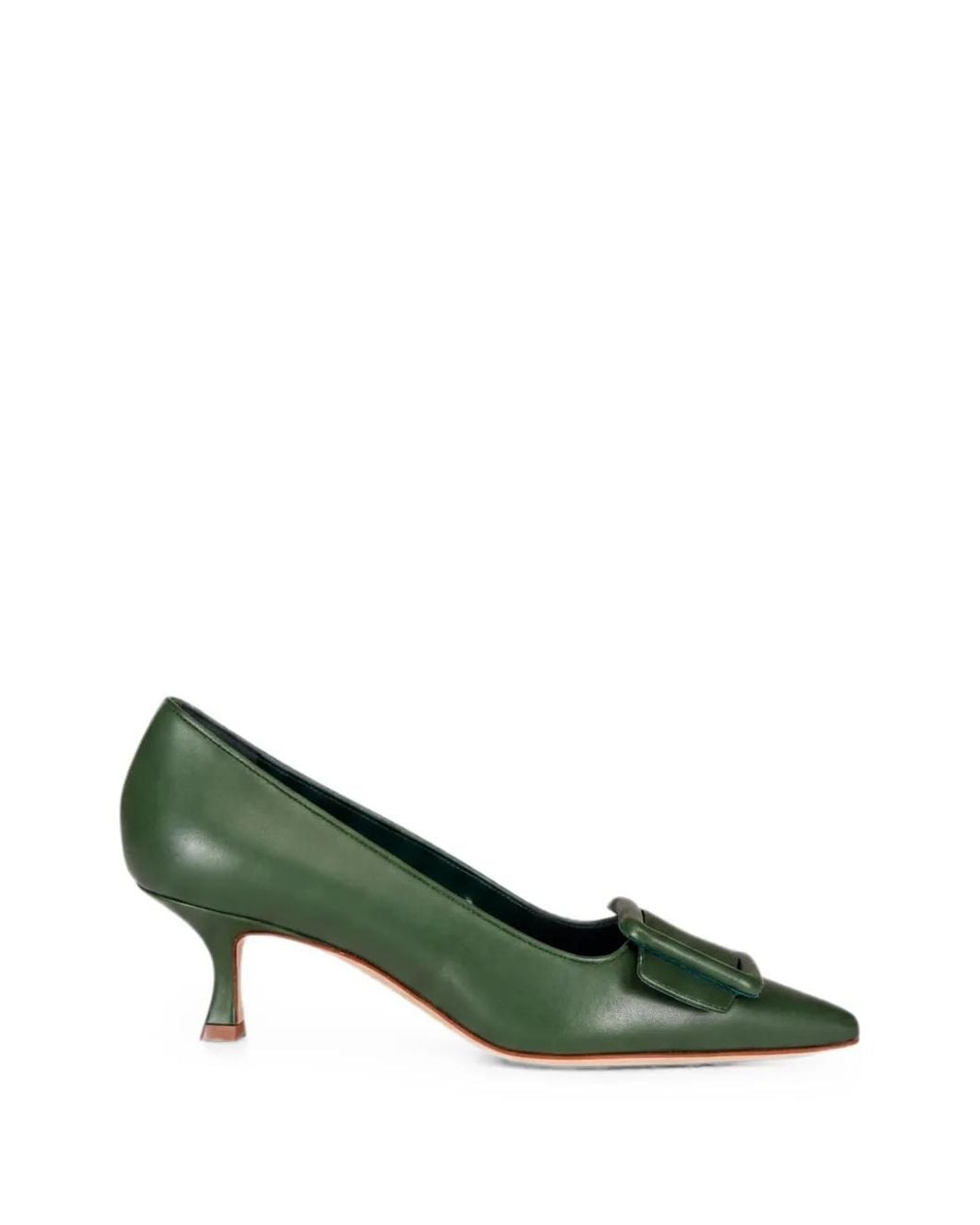 Manolo Blahnik Green Maysale Buckle-Detail Pointed-Toe Pumps