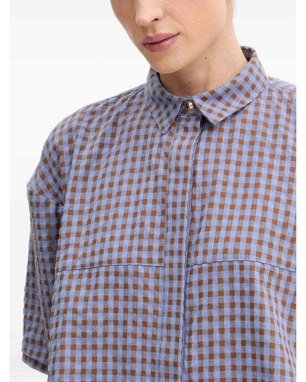 Sessun Purple Florentina Gingham-Check Short-Sleeve Shirt