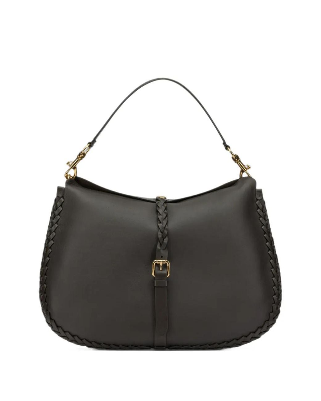 Etro Black Grand Sac Porté Épaule Pony En Cuir À Bords Tressés