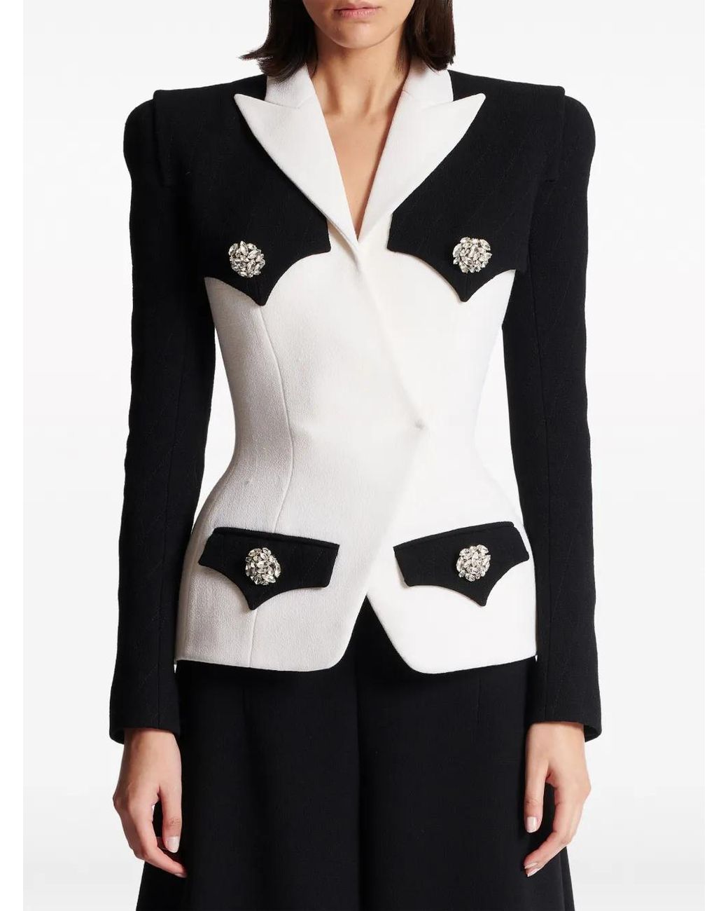Balmain Black 4-Button Two-Tone Crepe Blazer