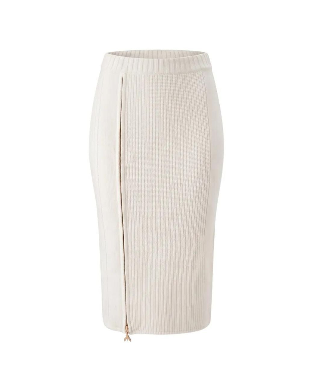Patrizia Pepe White Ribbed-Knit Zip-Fastening Midi Skirt