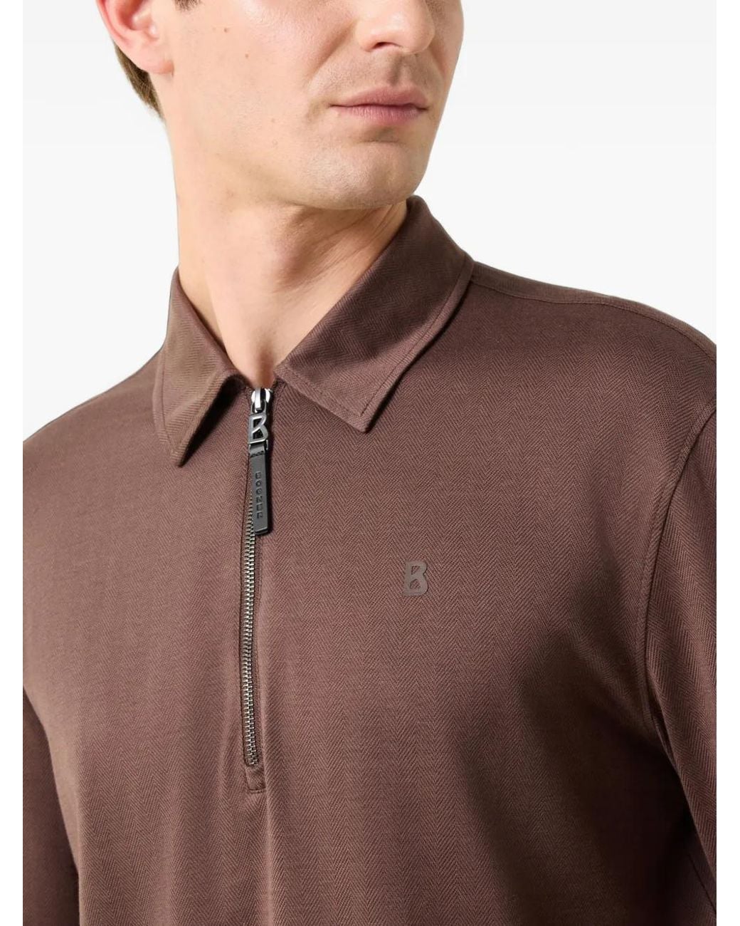 Bogner Brown Bailey Zip-Up Polo Shirt for men