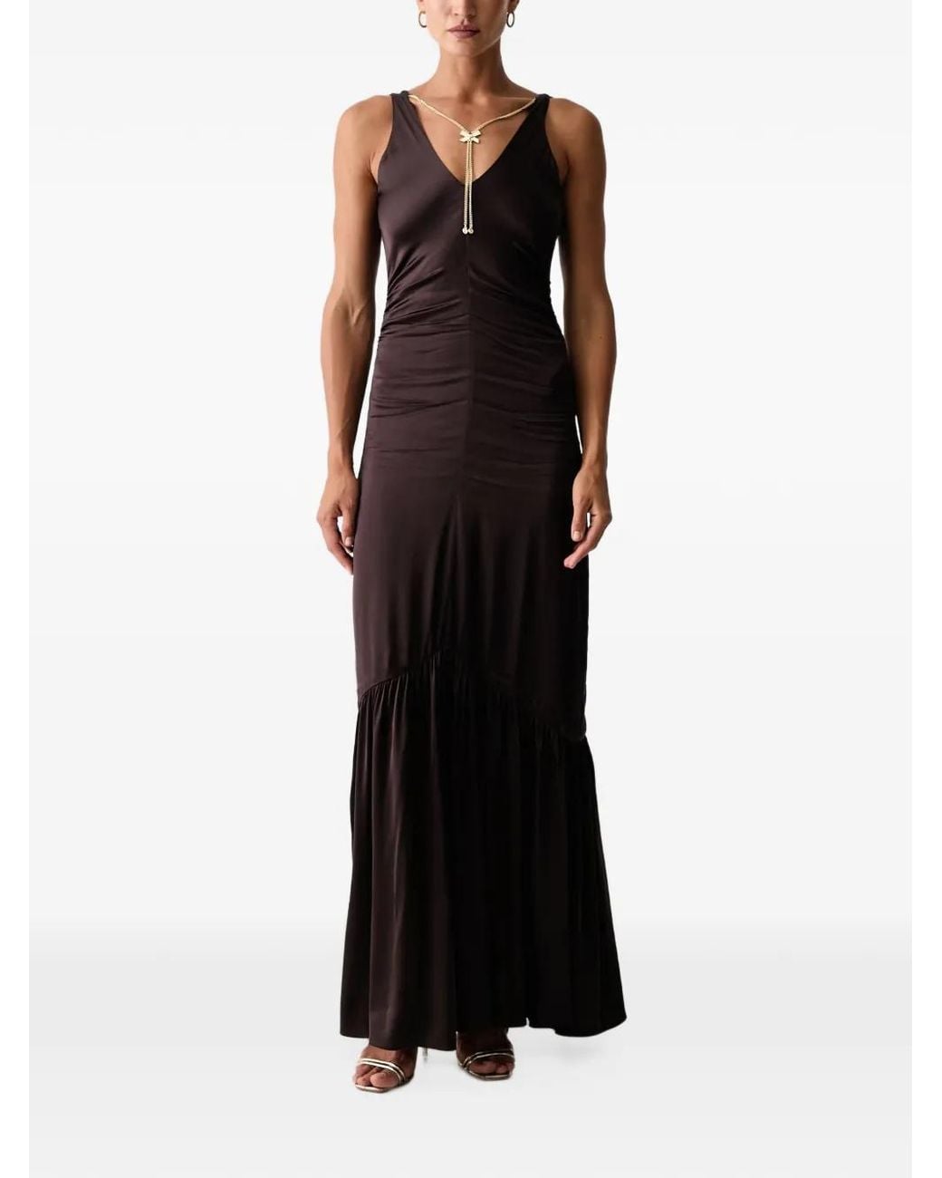 Silvian Heach Black Chain-Embellished Ruched Maxi Dress