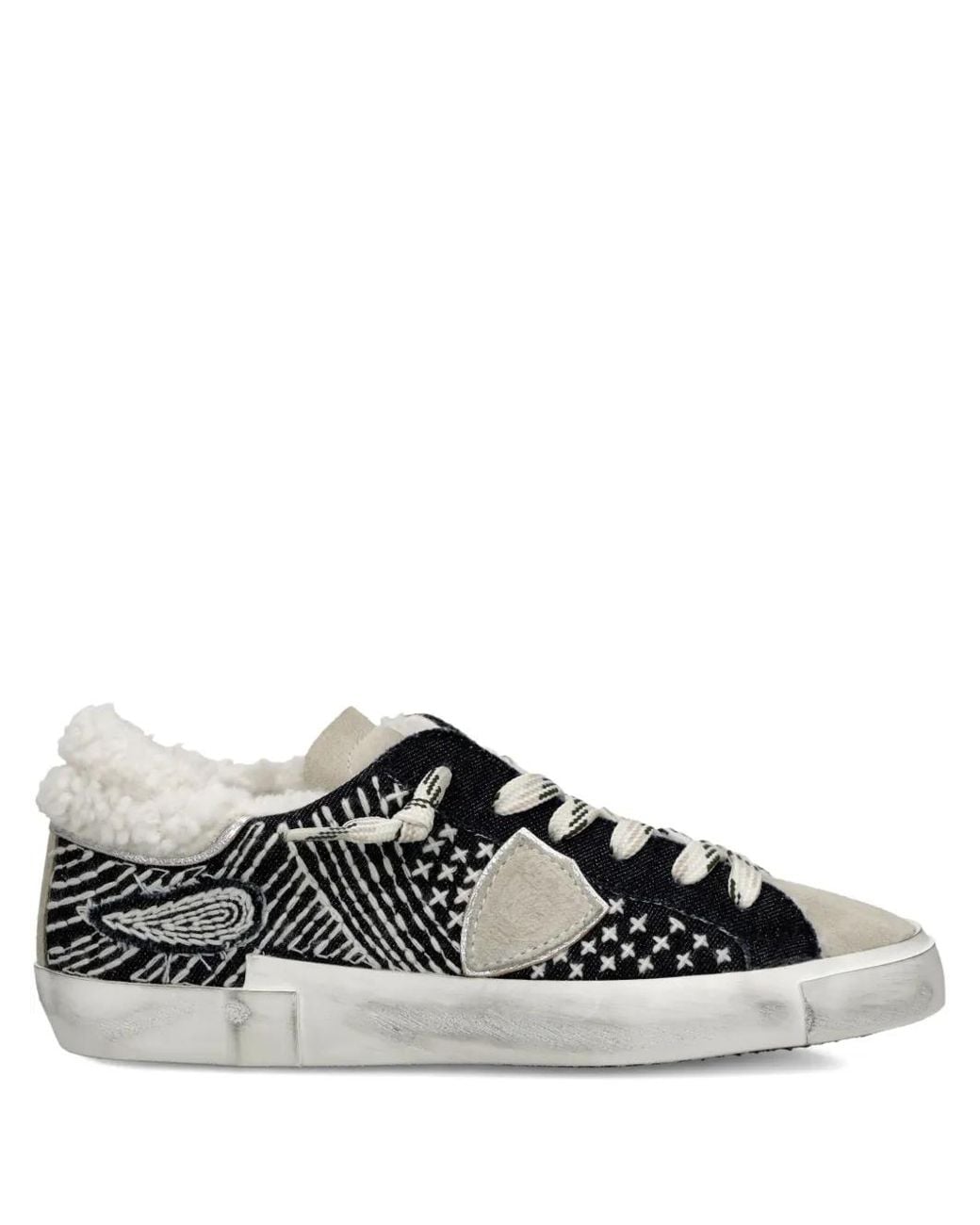 Philippe Model Gray Shearling-Trim Sneakers