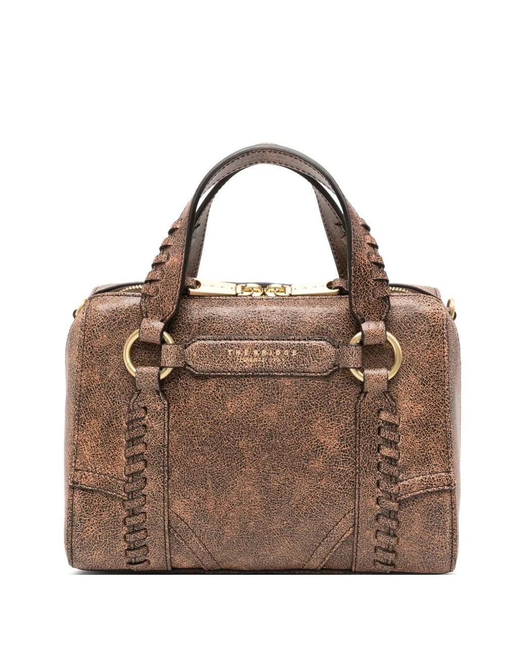 The Bridge Brown Crackle-Effect Whipstitch-Trim Tote Bag