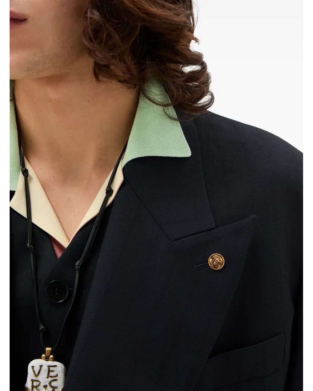 Versace Black Pinstripe Wool Boxy Blazer for men