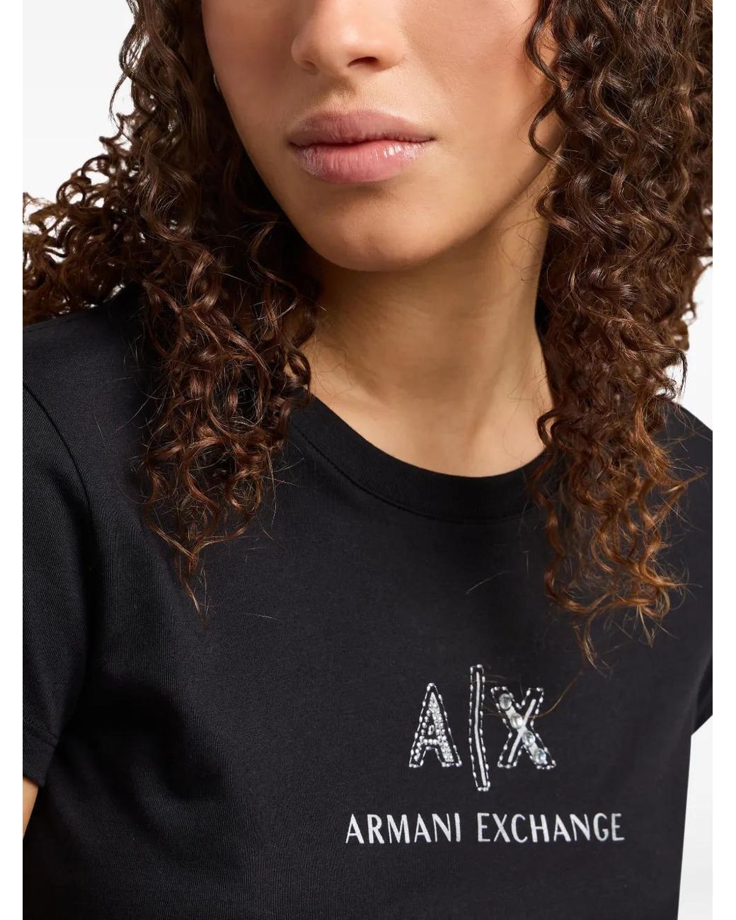 ARMANI EXCHANGE Black Logo-Embellished T-Shirt