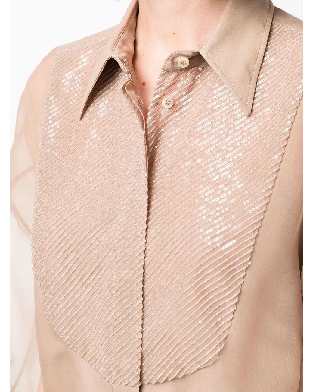 Brunello Cucinelli Pink Sheer-Design Silk Shirt