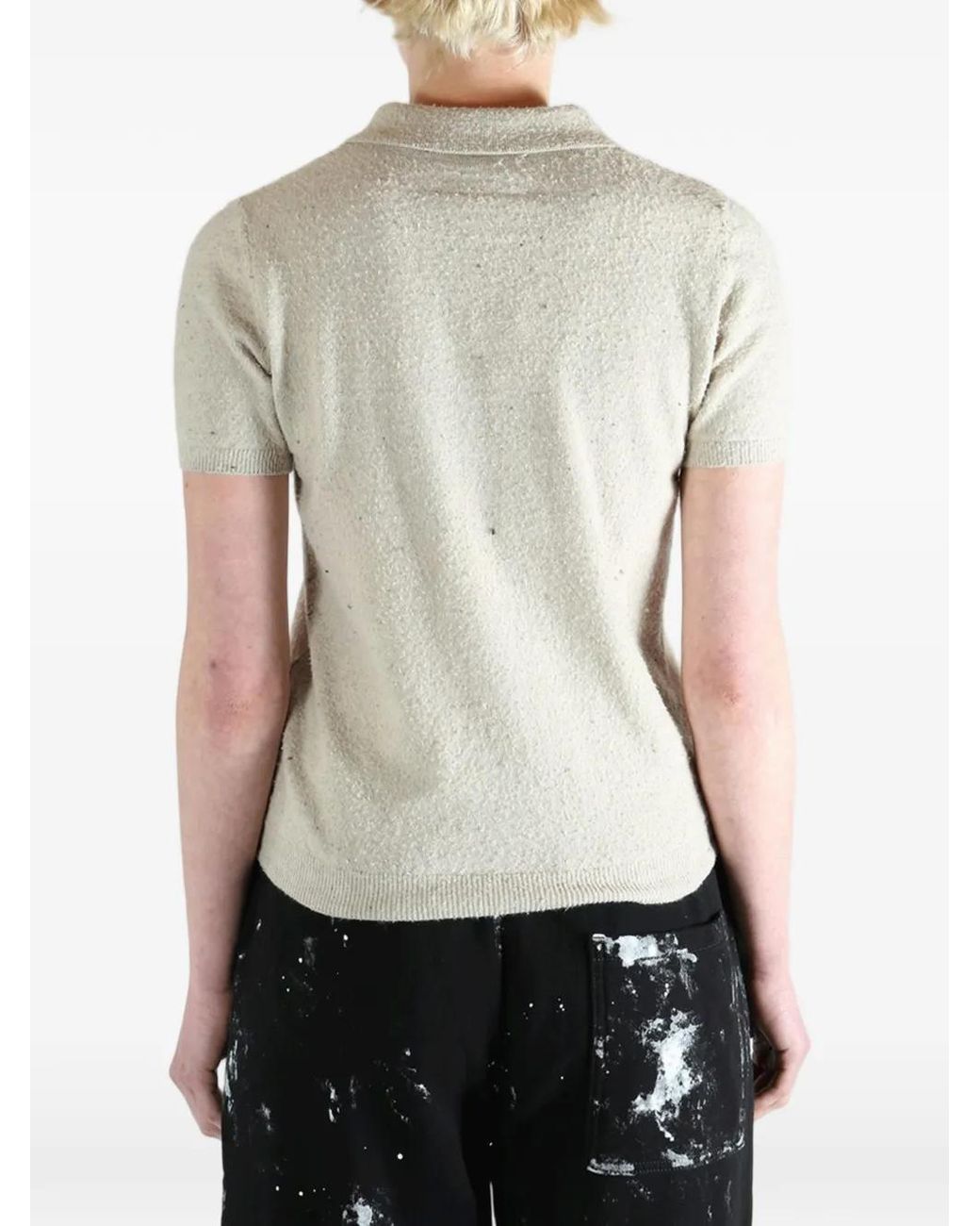 MM6 by Maison Margiela White Textured Short-Sleeve Polo Shirt