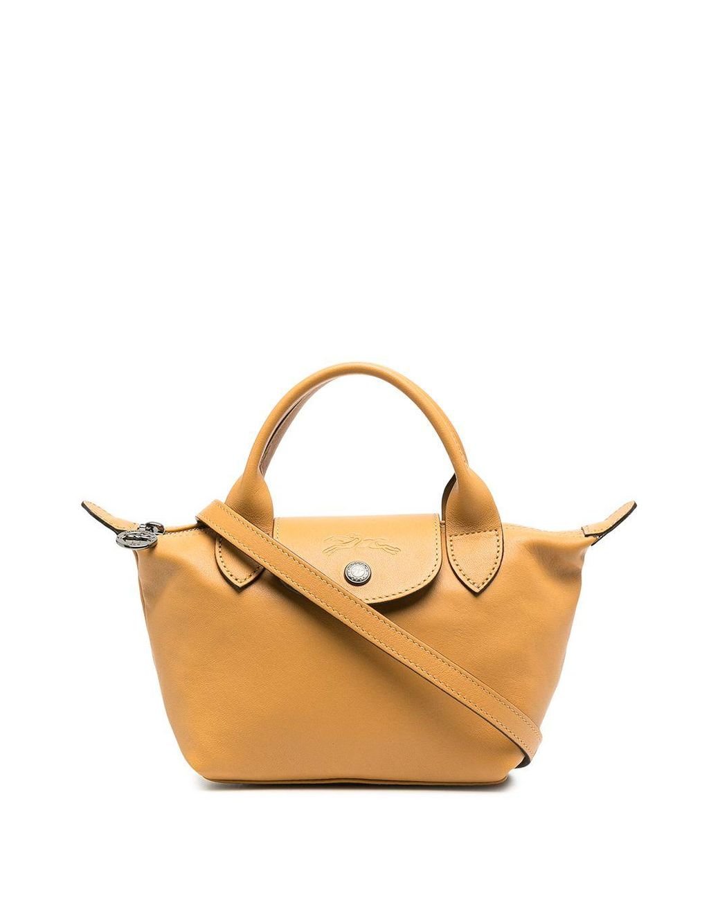 Longchamp Extra Small Le Pliage Cuir Top Handle Bag in Yellow Lyst