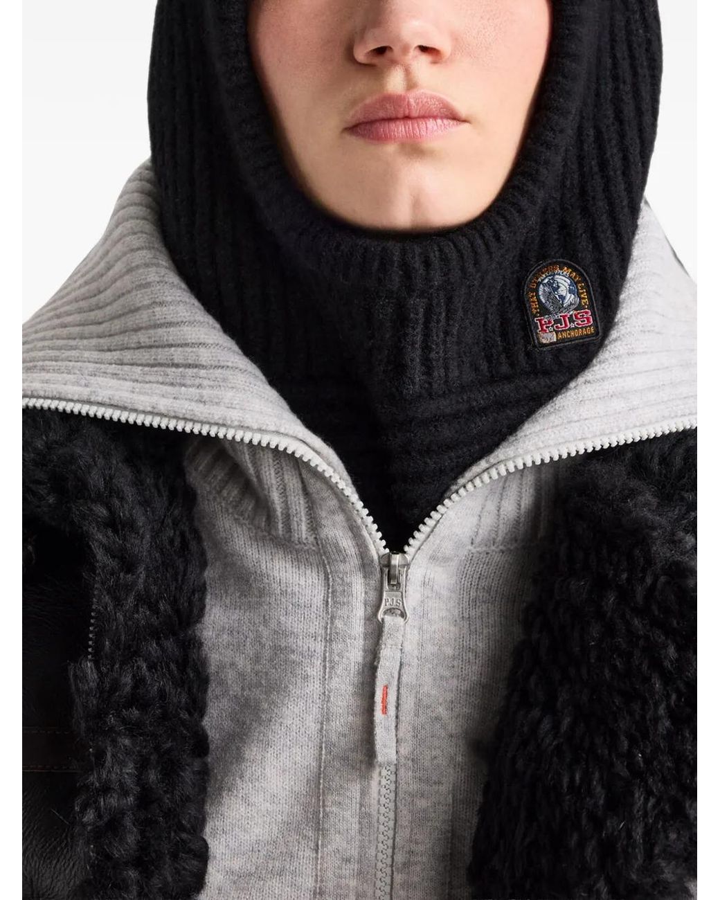 Parajumpers Black Vinica Logo-Patch Ribbed-Knit Balaclava for men