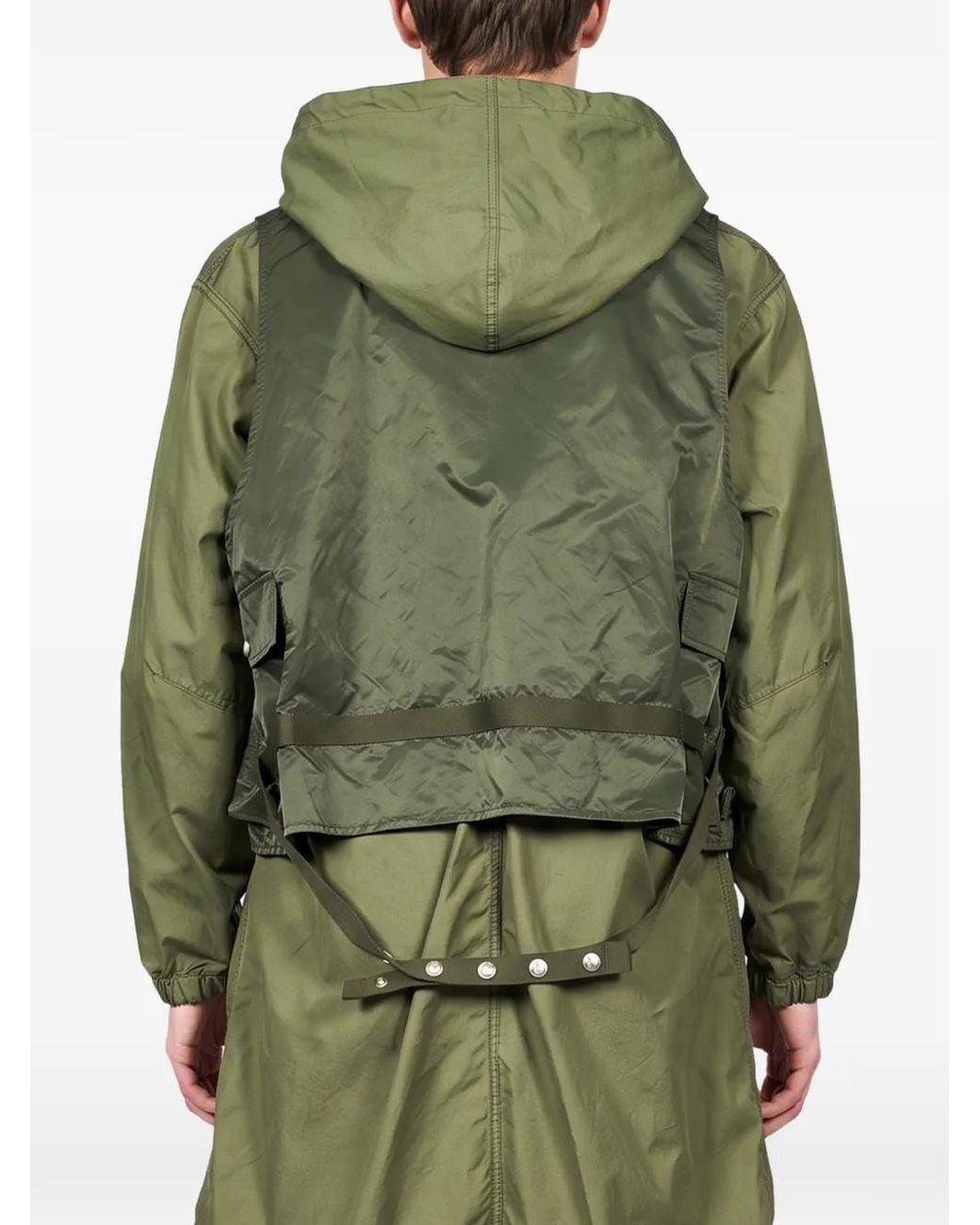 Comme des Garçons Green Layered-Design Hooded Coat for men