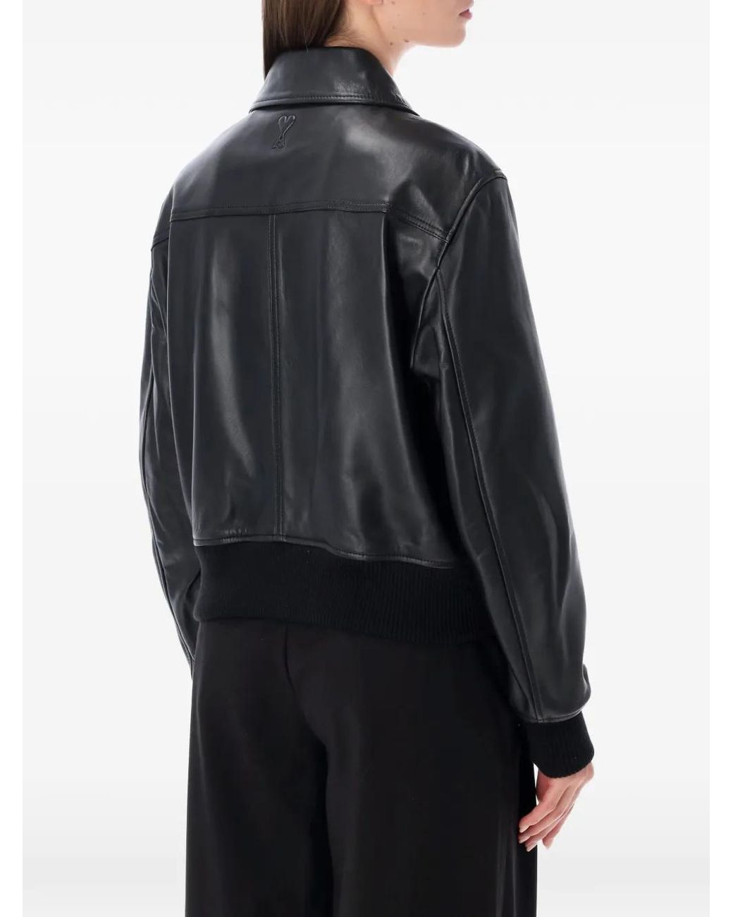 AMI Black Zip-Up Leather Jacket