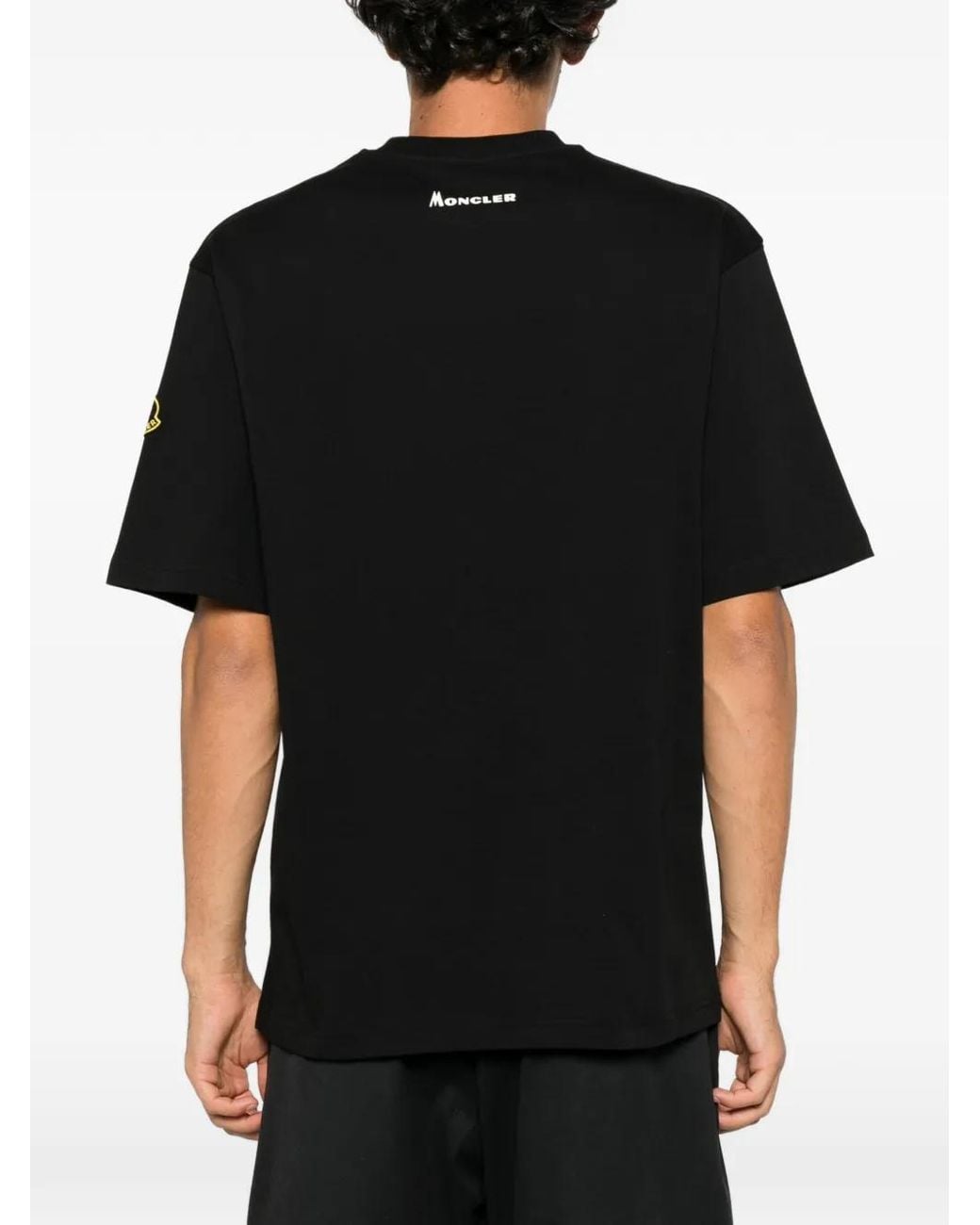 Moncler Black Re-Icon Mountain-Print Logo-Patch T-Shirt for men