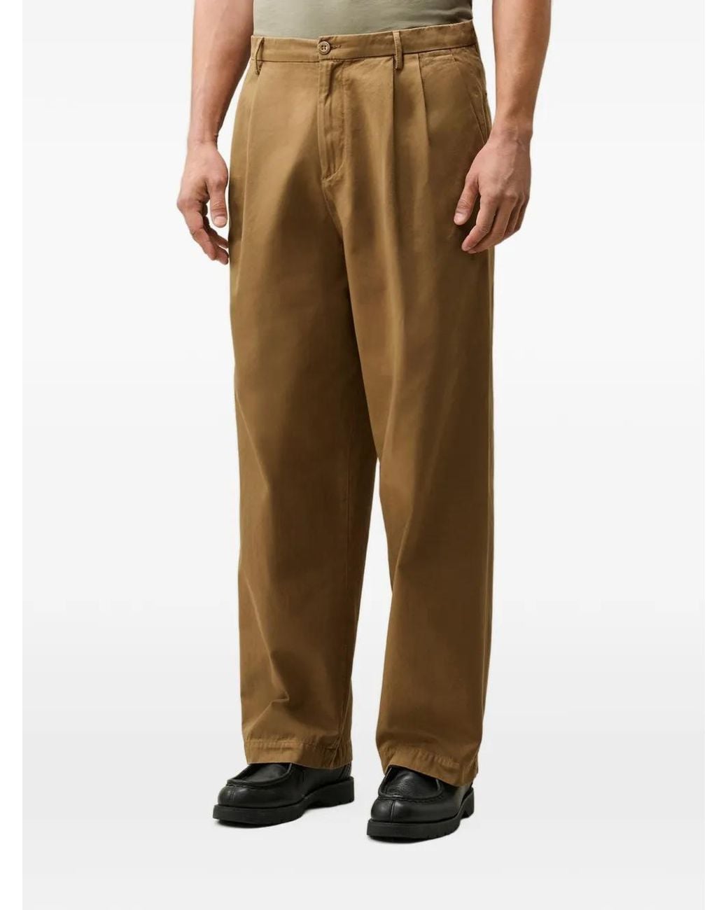 C P Company Natural Cotton Gabardine Boxy Pleats Pants for men