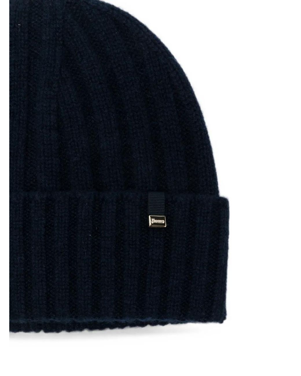 Herno Blue Ribbed-Knit Beanie Hat