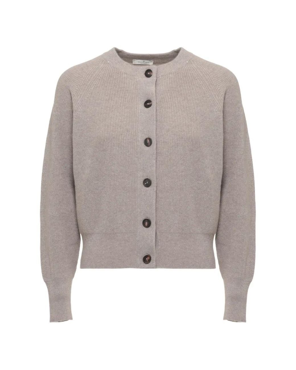 Panicale Gray Shiny Sequin-Embellished Ribbed Cardigan