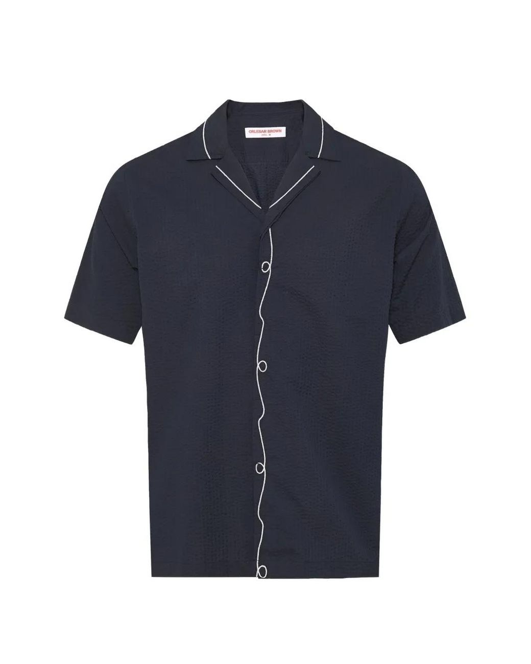 Orlebar Brown Blue Maitan Border-Embroidery Shirt for men