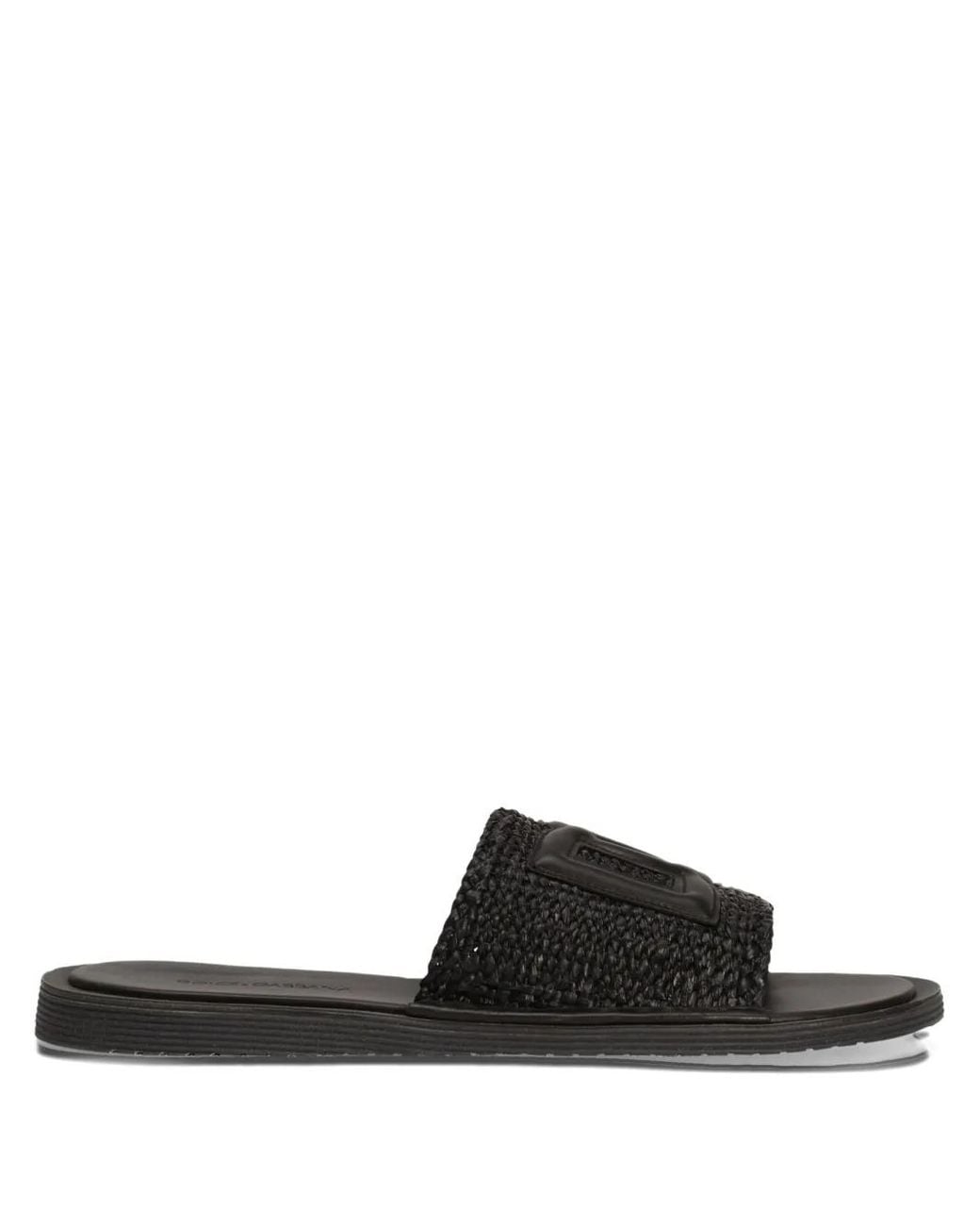 Dolce & Gabbana Black Logo-Appliqué Slides for men