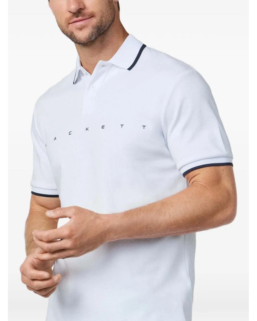 Hackett White Logo-Print Cotton Polo Shirt for men